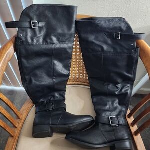 Torrid Black Thigh High Boots - faux leather